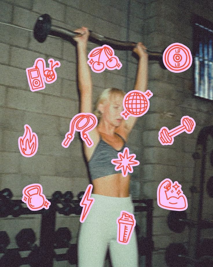 Person lifting weights with illustrated stickers